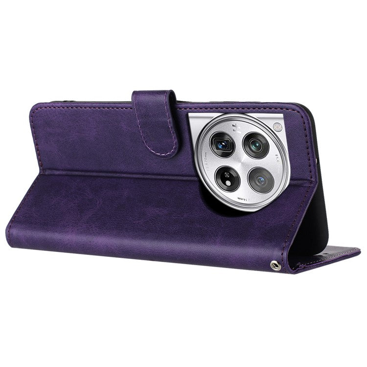 For OnePlus 12 5G Cell Phone Case PU Leather Flip Stand Protective Shell Calf Texture - Purple