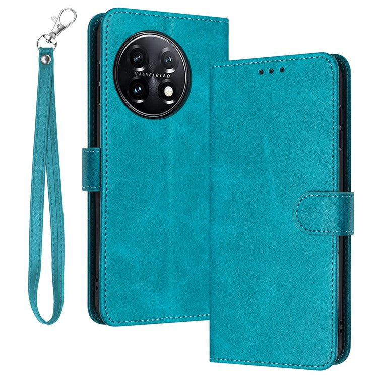 For Oneplus 11 5G Phone Shell Calf Texture PU Leather+TPU Protective Cover with Wrist Strap - Green
