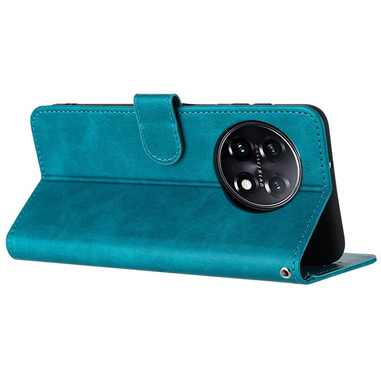 For Oneplus 11 5G Phone Shell Calf Texture PU Leather+TPU Protective Cover with Wrist Strap - Green