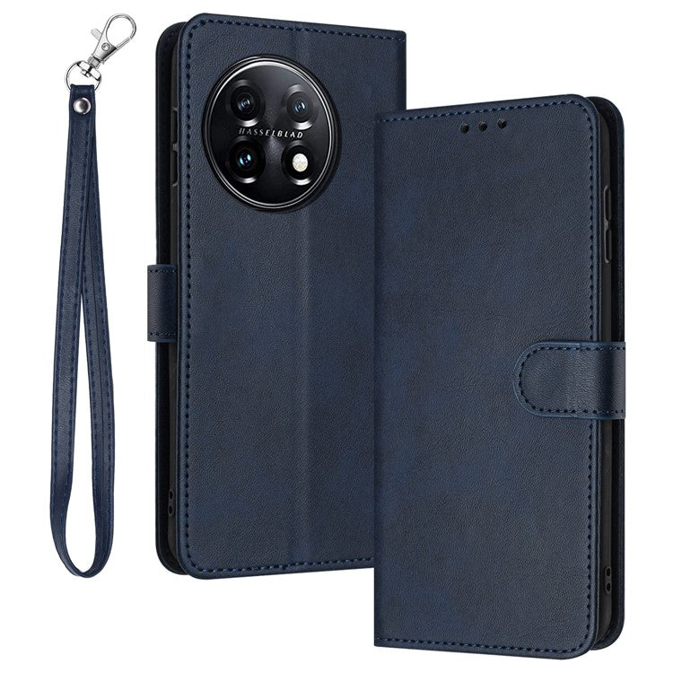 For OnePlus 11 5G Phone Shell Calf Texture PU Leather+TPU Protective Cover with Wrist Strap - Sapphire