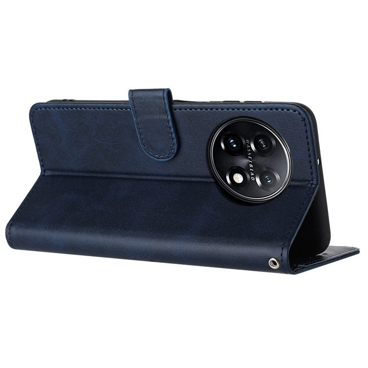 For OnePlus 11 5G Phone Shell Calf Texture PU Leather+TPU Protective Cover with Wrist Strap - Sapphire