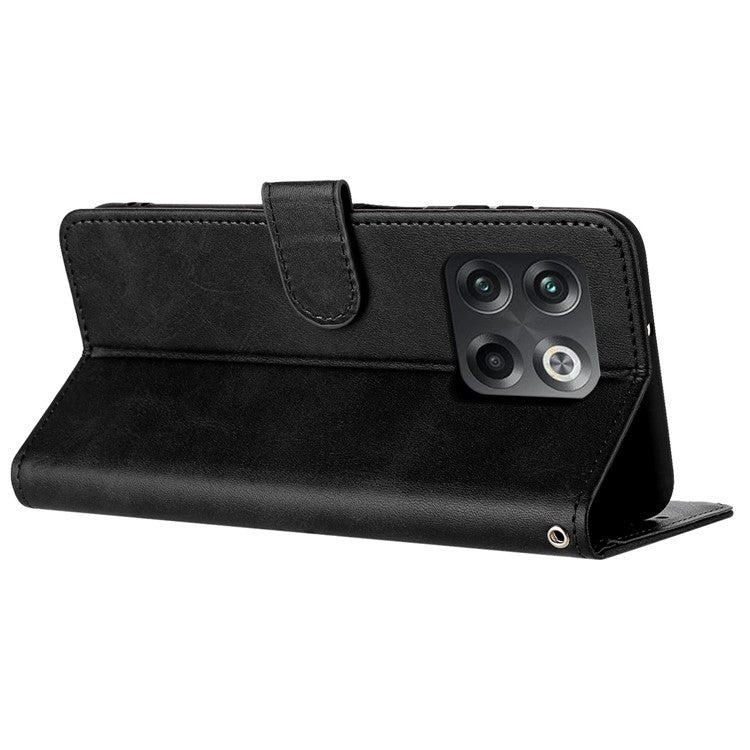 For OnePlus Ace Pro 5G / 10T 5G Case Pure Color Calf Texture Phone Back Cover with Strap - Black