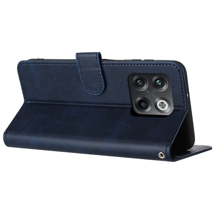 For OnePlus Ace Pro 5G / 10T 5G Case Pure Color Calf Texture Phone Back Cover with Strap - Sapphire