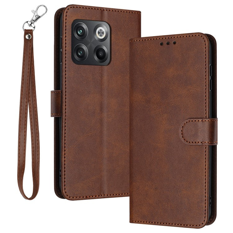 For OnePlus Ace Pro 5G / 10T 5G Case Pure Color Calf Texture Phone Back Cover with Strap - Brown