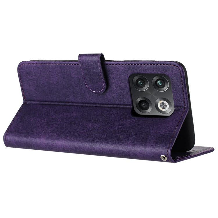 For OnePlus Ace Pro 5G / 10T 5G Case Pure Color Calf Texture Phone Back Cover with Strap - Purple