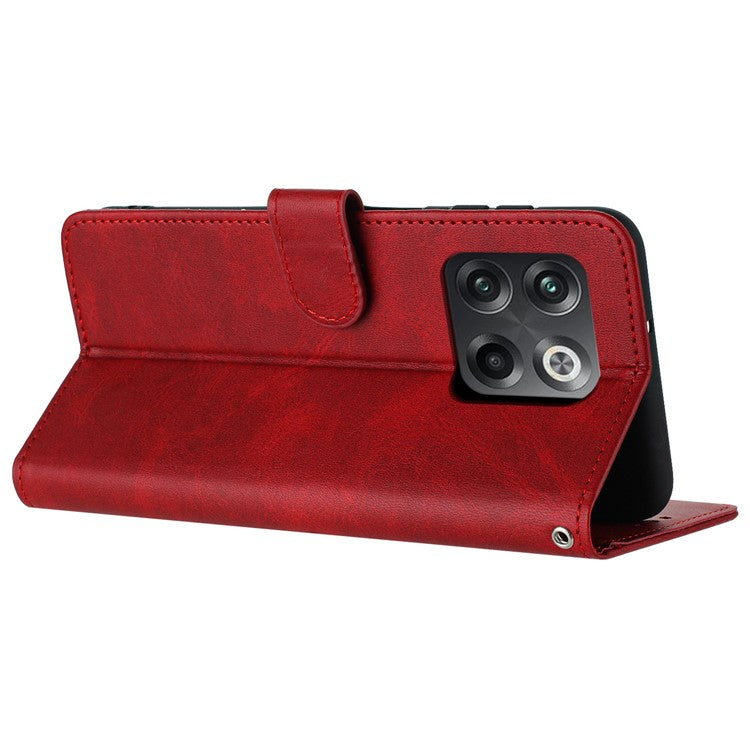 For OnePlus Ace Pro 5G / 10T 5G Case Pure Color Calf Texture Phone Back Cover with Strap - Red