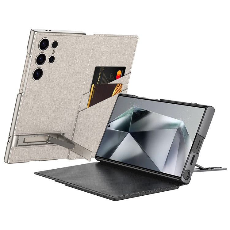 GKK For Samsung Galaxy S24 Ultra Phone Case Hidden Kickstand Leather Flip Cover with Card Holder - Purple