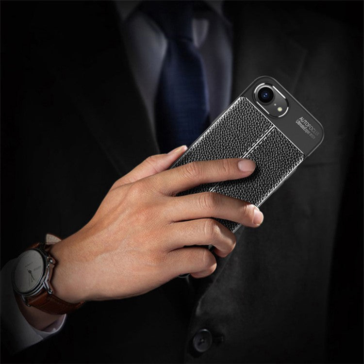 For iPhone 16e Cell Phone Case Litchi Texture TPU Back Cover - Blue