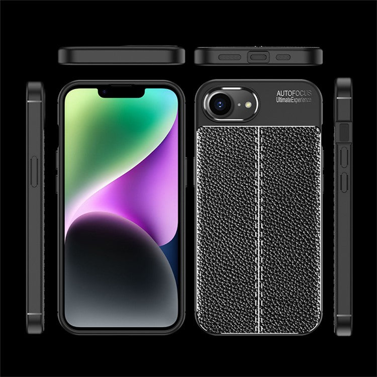 For iPhone 16e Cell Phone Case Litchi Texture TPU Back Cover - Blue