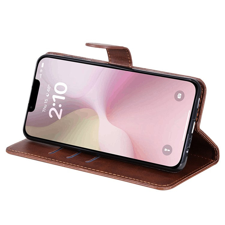 For iPhone 16e Wallet Case Zipper Pocket Leather Phone Cover Wholesale - Brown