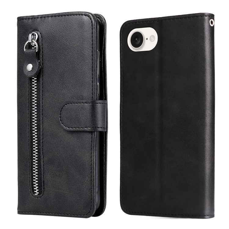 For iPhone 16e Wallet Case Zipper Pocket Leather Phone Cover Wholesale - Black