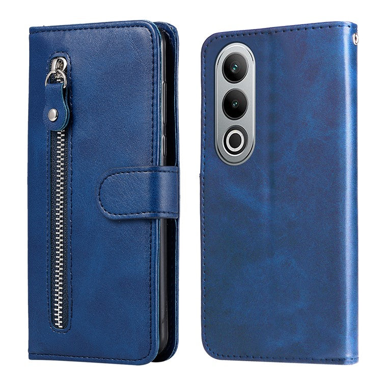 For OnePlus Nord CE4 5G / Oppo K12 Case Calf Texture PU Leather Zipper Pocket Wallet Phone Cover - Blue