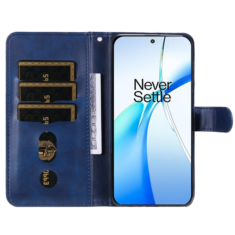 For OnePlus Nord CE4 5G / Oppo K12 Case Calf Texture PU Leather Zipper Pocket Wallet Phone Cover - Blue