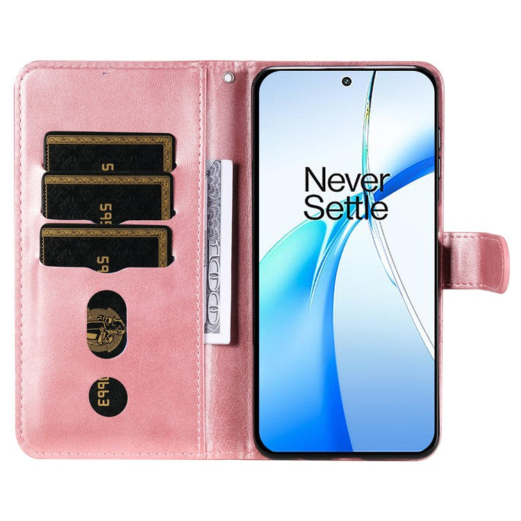 For OnePlus Nord CE4 5G / Oppo K12 Case Calf Texture PU Leather Zipper Pocket Wallet Phone Cover - Pink