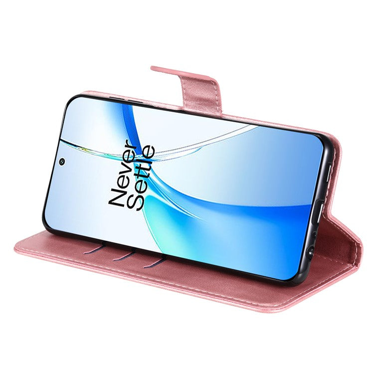 For OnePlus Nord CE4 5G / Oppo K12 Case Calf Texture PU Leather Zipper Pocket Wallet Phone Cover - Pink