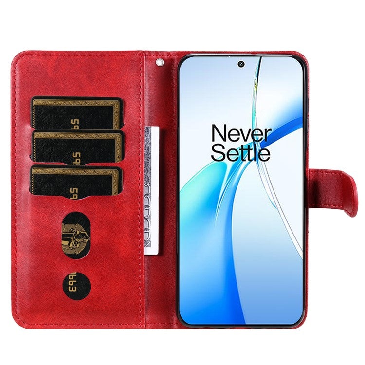 For OnePlus Nord CE4 5G / Oppo K12 Case Calf Texture PU Leather Zipper Pocket Wallet Phone Cover - Red