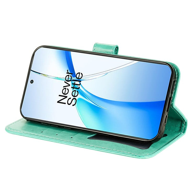 For OnePlus Nord CE4 5G / Oppo K12 Case Flower PU Leather Phone Cover with Wallet Stand - Green