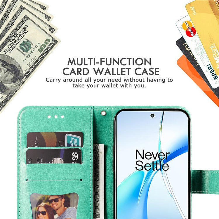 For OnePlus Nord CE4 5G / Oppo K12 Case Flower PU Leather Phone Cover with Wallet Stand - Green