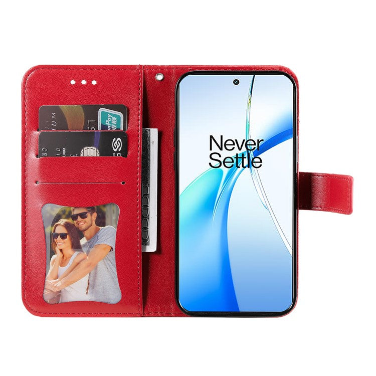 For OnePlus Nord CE4 5G / Oppo K12 Case Flower PU Leather Phone Cover with Wallet Stand - Red