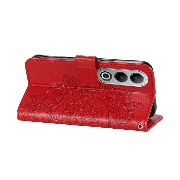 For OnePlus Nord CE4 5G / Oppo K12 Case Flower PU Leather Phone Cover with Wallet Stand - Red