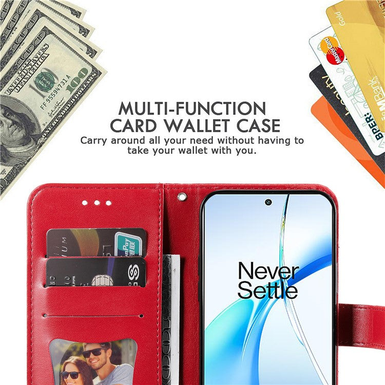 For OnePlus Nord CE4 5G / Oppo K12 Case Flower PU Leather Phone Cover with Wallet Stand - Red