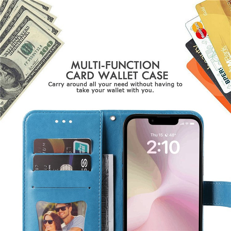 For iPhone 16e Leather Wallet Case Flower Pattern Mobile Accessories Wholesale - Blue