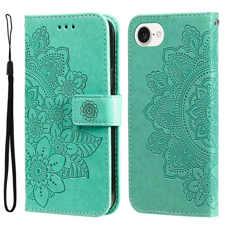 For iPhone 16e Leather Wallet Case Flower Pattern Mobile Accessories Wholesale - Green