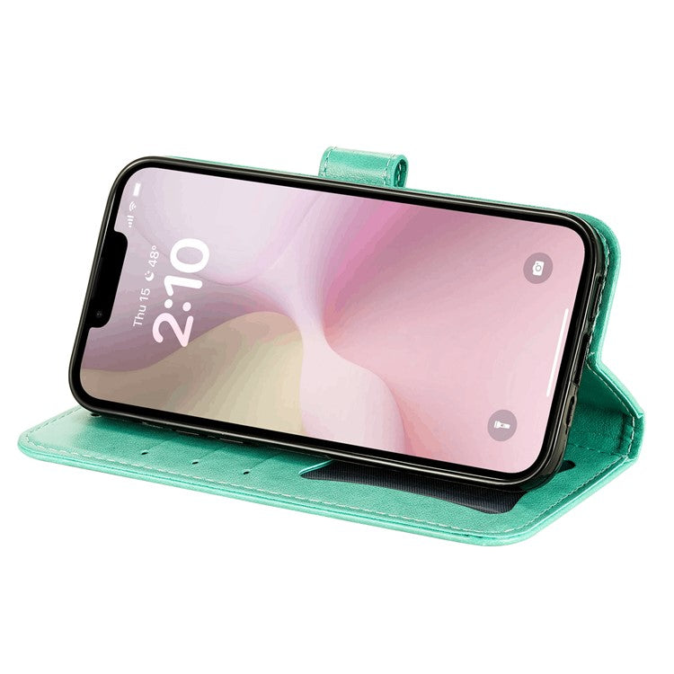 For iPhone 16e Leather Wallet Case Flower Pattern Mobile Accessories Wholesale - Green