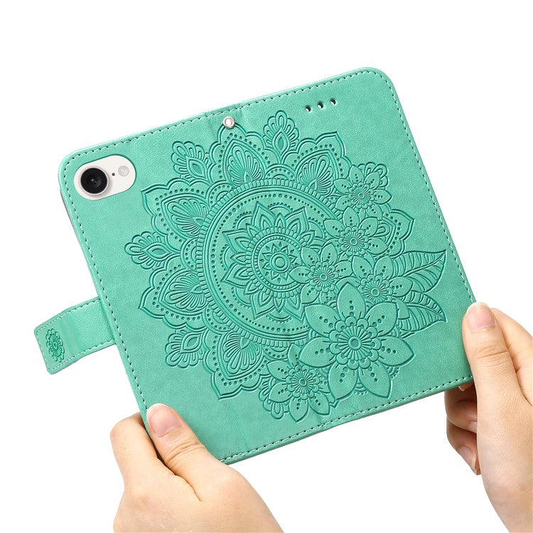 For iPhone 16e Leather Wallet Case Flower Pattern Mobile Accessories Wholesale - Green