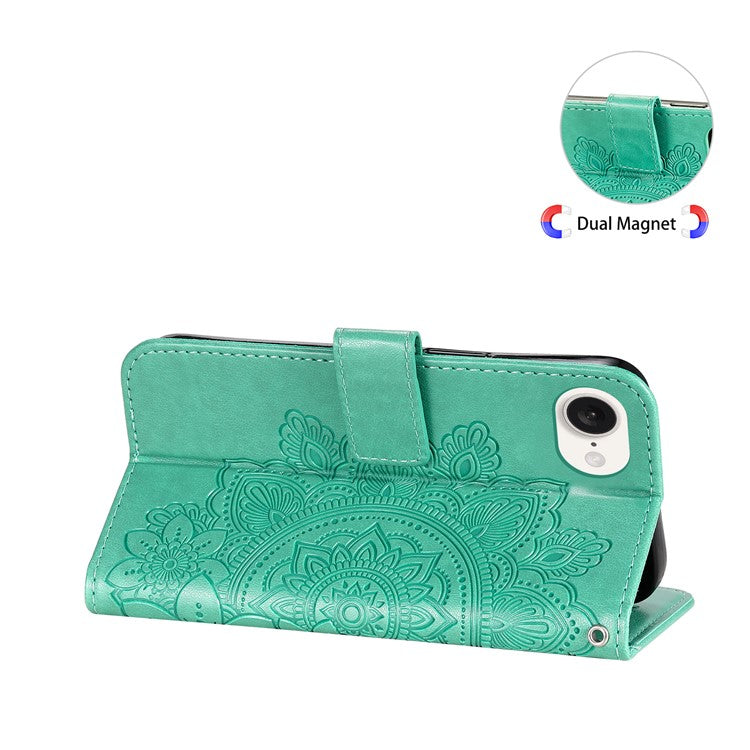 For iPhone 16e Leather Wallet Case Flower Pattern Mobile Accessories Wholesale - Green
