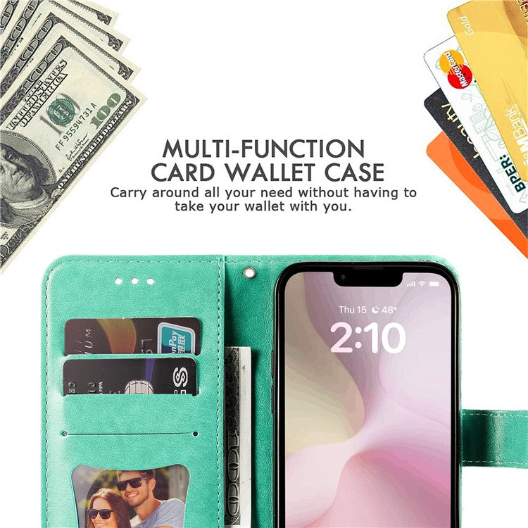 For iPhone 16e Leather Wallet Case Flower Pattern Mobile Accessories Wholesale - Green