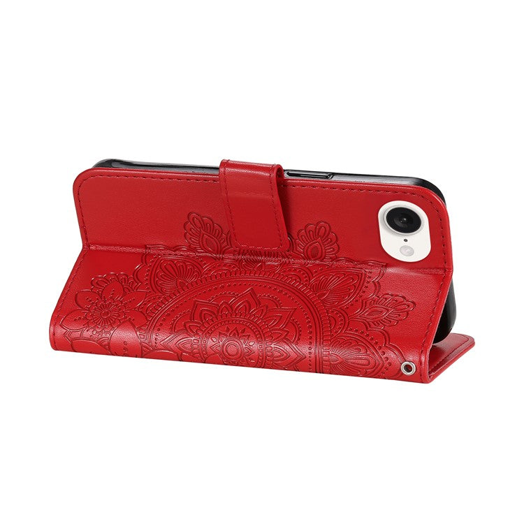 For iPhone 16e Leather Wallet Case Flower Pattern Mobile Accessories Wholesale - Red