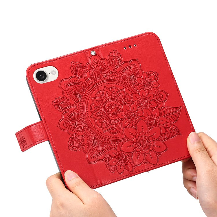For iPhone 16e Leather Wallet Case Flower Pattern Mobile Accessories Wholesale - Red