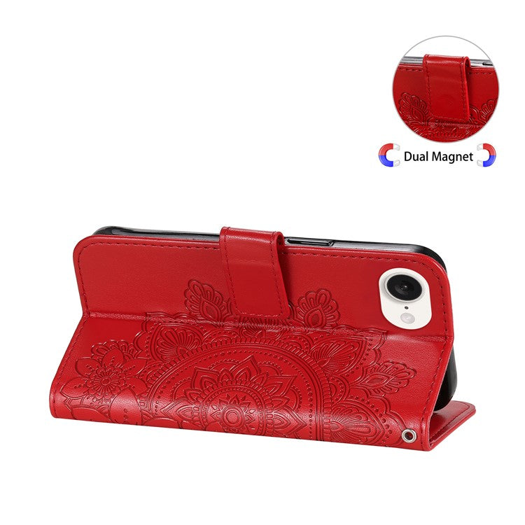 For iPhone 16e Leather Wallet Case Flower Pattern Mobile Accessories Wholesale - Red
