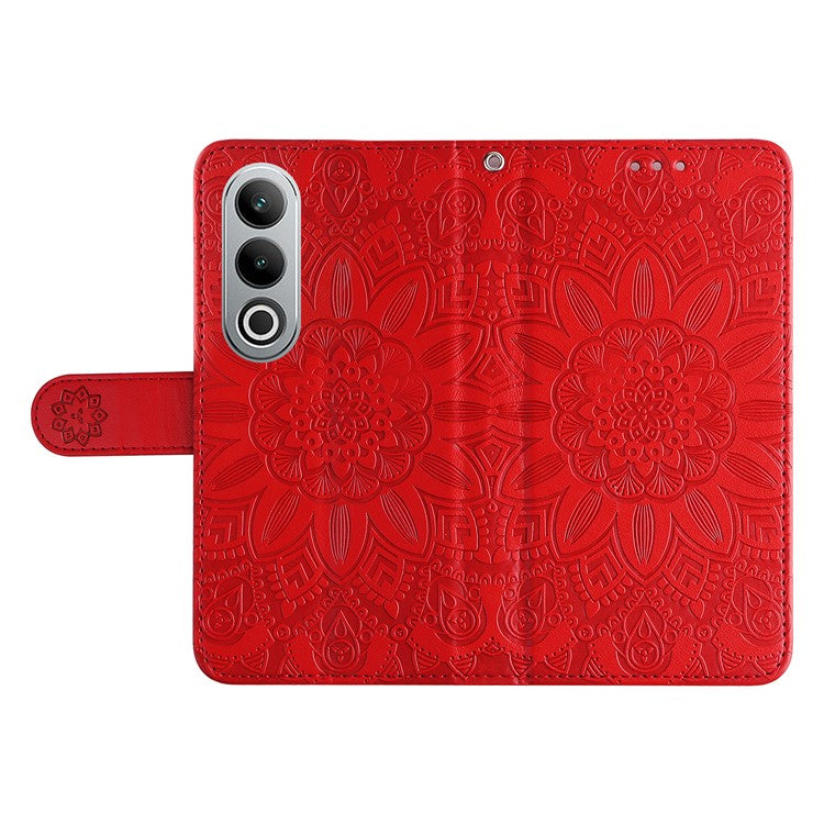 For OnePlus Nord CE4 5G / Oppo K12 Wallet Case Sunflower Leather Phone Cover with Stand - Red
