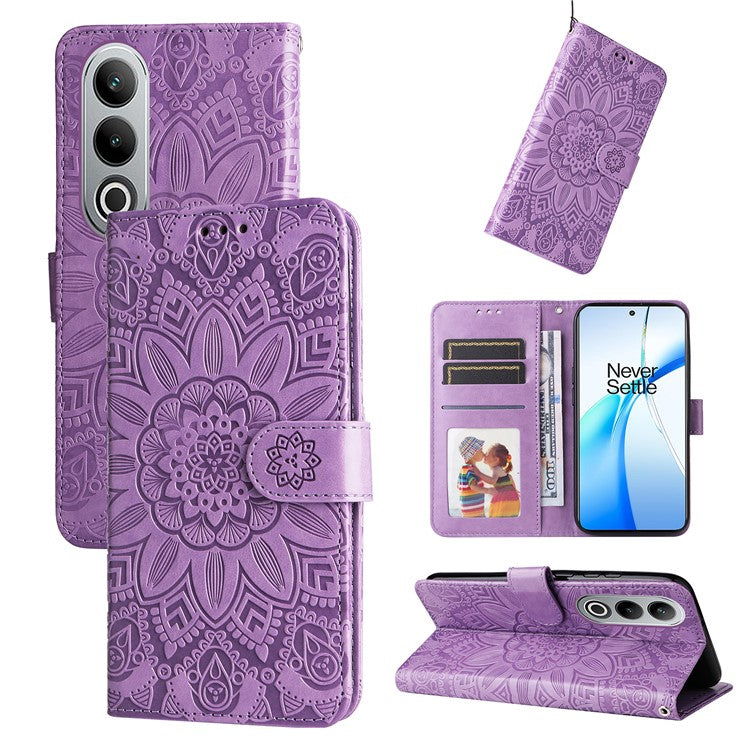 For OnePlus Nord CE4 5G / Oppo K12 Wallet Case Sunflower Leather Phone Cover with Stand - Purple