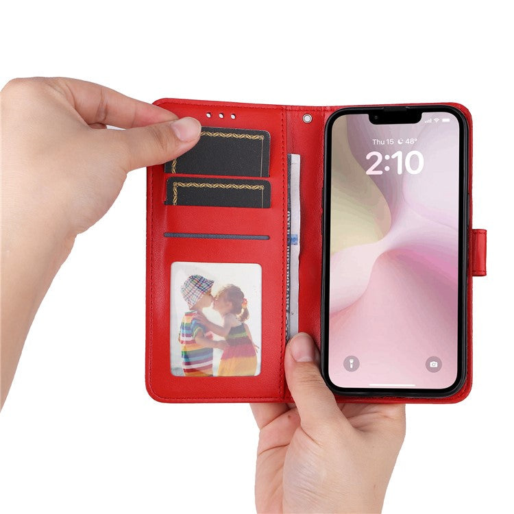 For iPhone 16e Magnetic Phone Case Shockproof Sunflower Leather Stand Cover - Red