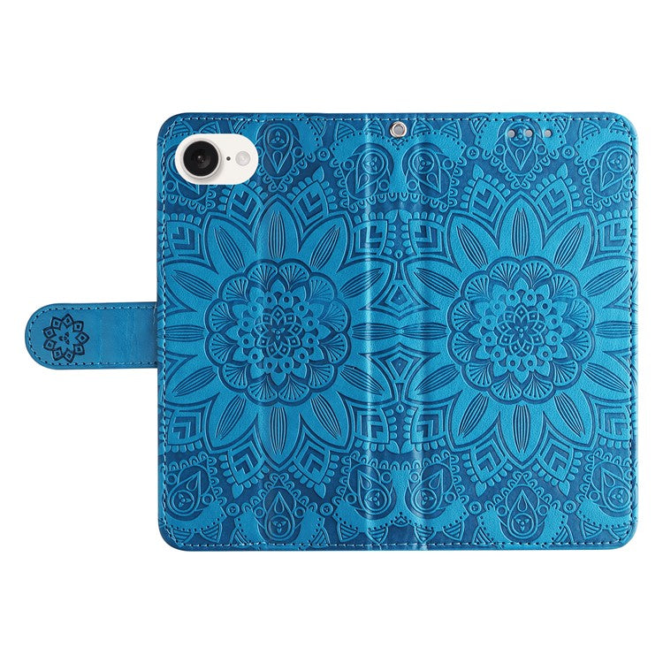 For iPhone 16e Magnetic Phone Case Shockproof Sunflower Leather Stand Cover - Blue