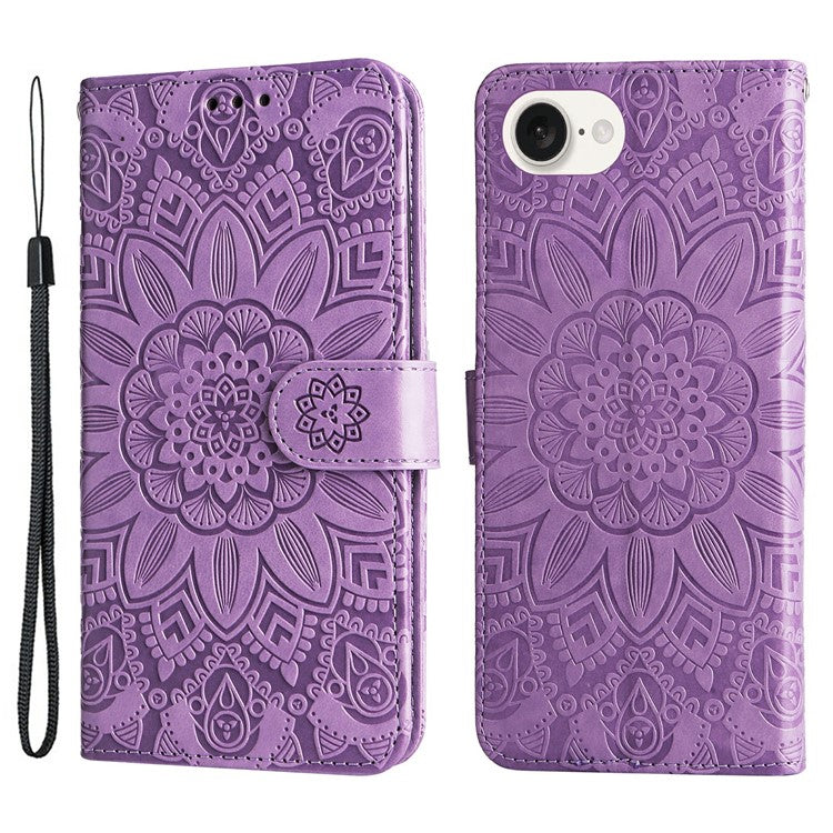 For iPhone 16e Magnetic Phone Case Shockproof Sunflower Leather Stand Cover - Purple