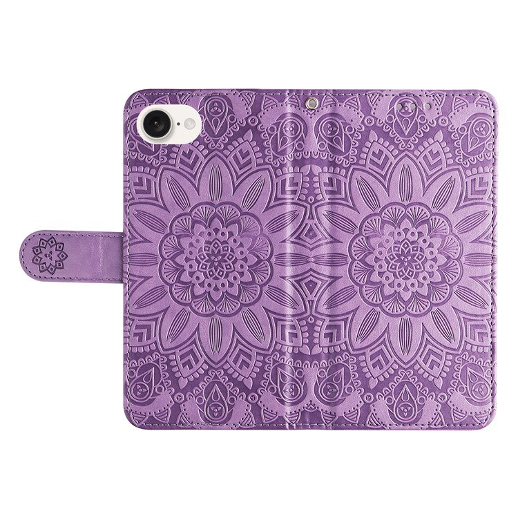 For iPhone 16e Magnetic Phone Case Shockproof Sunflower Leather Stand Cover - Purple