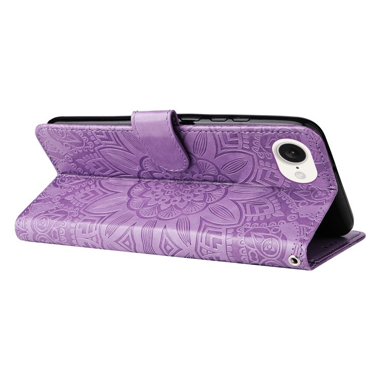 For iPhone 16e Magnetic Phone Case Shockproof Sunflower Leather Stand Cover - Purple