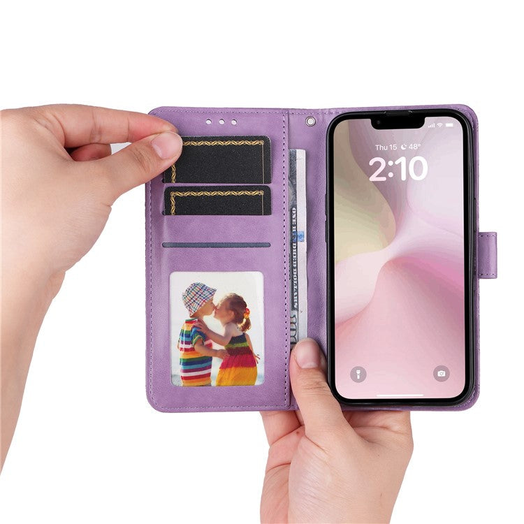 For iPhone 16e Magnetic Phone Case Shockproof Sunflower Leather Stand Cover - Purple