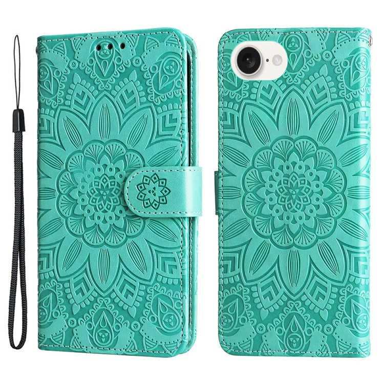 For iPhone 16e Magnetic Phone Case Shockproof Sunflower Leather Stand Cover - Green