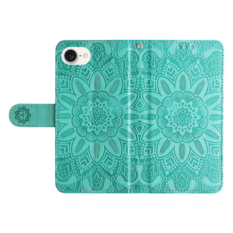 For iPhone 16e Magnetic Phone Case Shockproof Sunflower Leather Stand Cover - Green