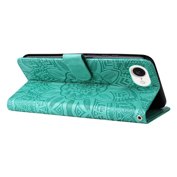 For iPhone 16e Magnetic Phone Case Shockproof Sunflower Leather Stand Cover - Green