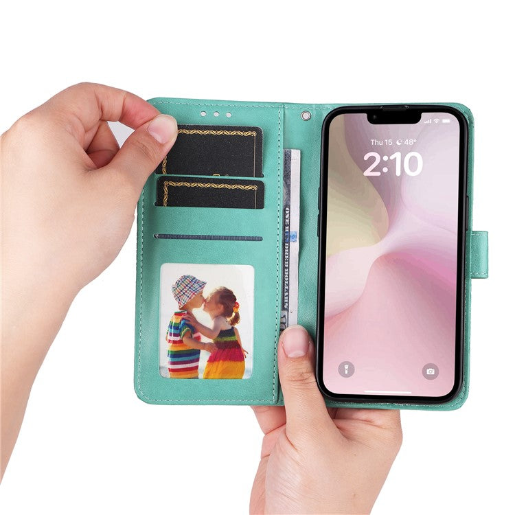 For iPhone 16e Magnetic Phone Case Shockproof Sunflower Leather Stand Cover - Green