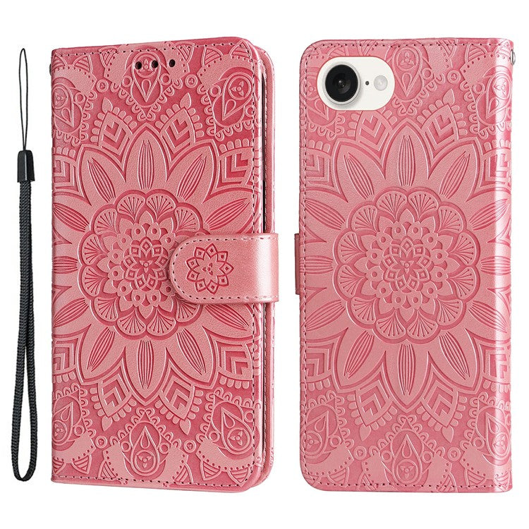 For iPhone 16e Magnetic Phone Case Shockproof Sunflower Leather Stand Cover - Pink