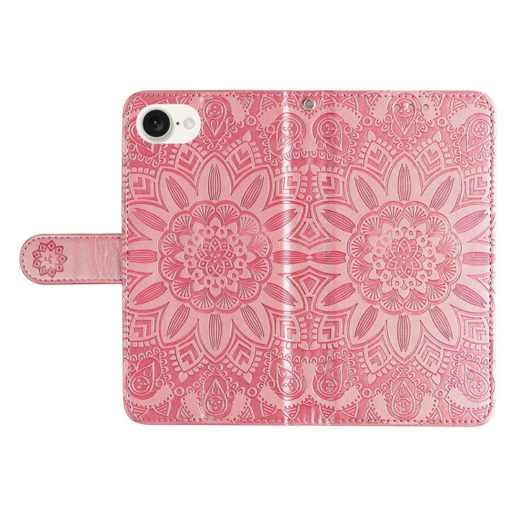 For iPhone 16e Magnetic Phone Case Shockproof Sunflower Leather Stand Cover - Pink