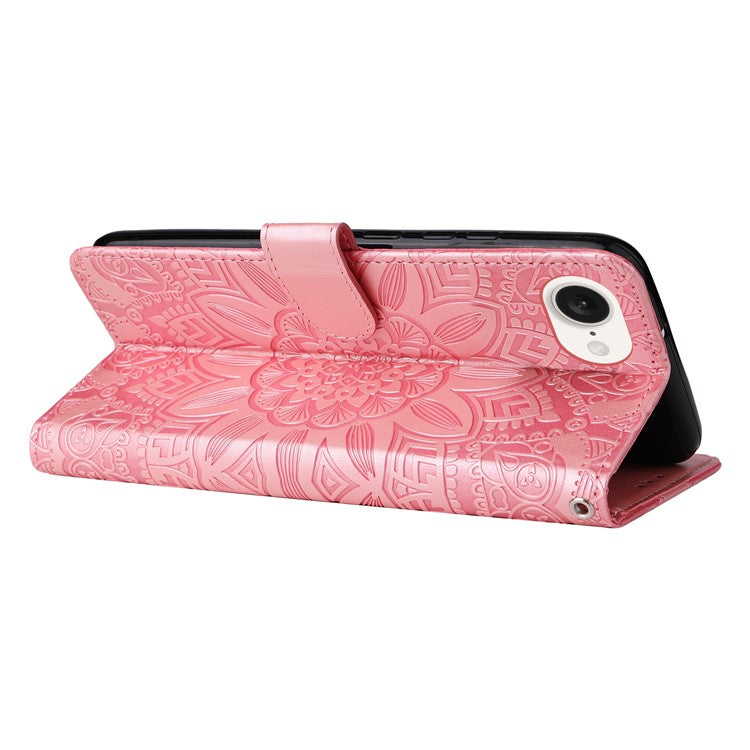 For iPhone 16e Magnetic Phone Case Shockproof Sunflower Leather Stand Cover - Pink