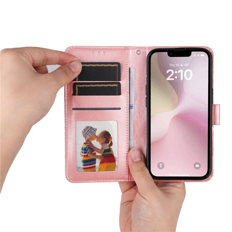 For iPhone 16e Magnetic Phone Case Shockproof Sunflower Leather Stand Cover - Pink